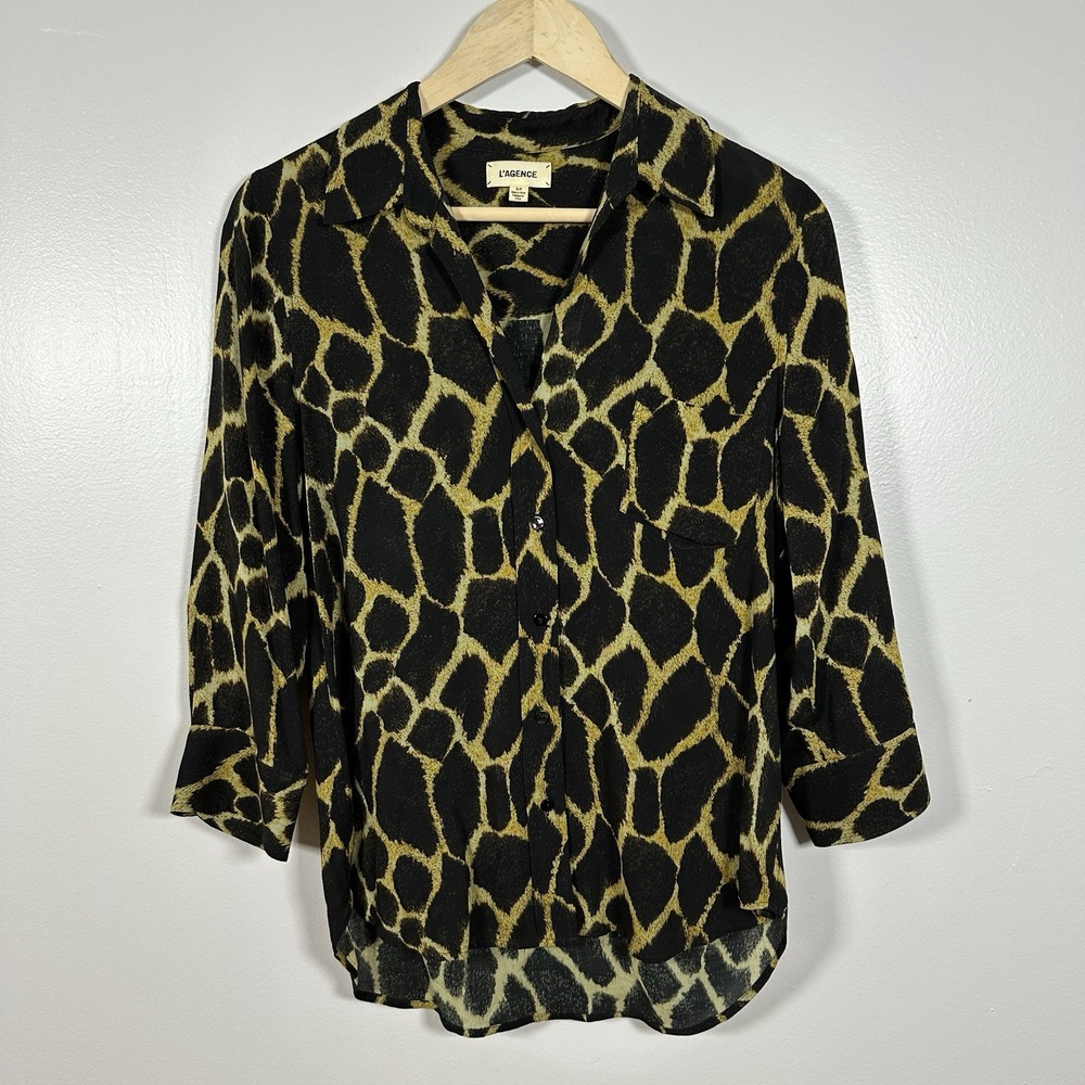 L'Agence Ryan 3/4 Sleeve Blouse Womens Small Sieanna‎ Safari Classic Button Down
